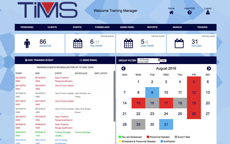 Training Management & Scheduling Software TIMS from PSSG